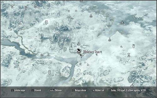 Otwórz mapę świata i zaplanuj wyprawę do Wichrowego Tronu zlokalizowanego we wschodniej części Skyrim (powyższy screen) - Dołączenie do Gromowładnych | Questy buntu Gromowładnych | Solucja Skyrim - Skyrim - poradnik, mapy, questy
