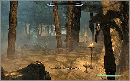 Po wygranej bitwie zaczekaj aż Galmar pozostawi w tym miejscu dwóch swoich podwładnych i następnie ruszaj za nim - Wyszczerbiona Korona (1) | Questy buntu Gromowładnych | Solucja Skyrim - Skyrim - poradnik, mapy, questy