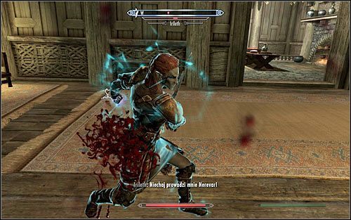 W pierwszej kolejności zajmij się ochroniarzami jarla, którzy wybiegną Ci na powitanie - Bitwa o miasto Biała Grań (2) | Questy buntu Gromowładnych | Solucja Skyrim - Skyrim - poradnik, mapy, questy