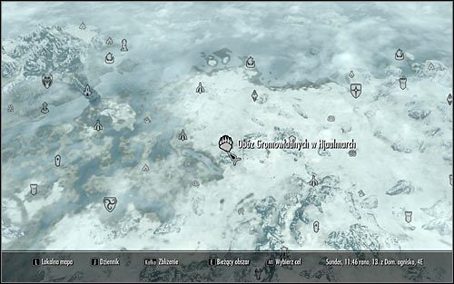 Wyjdź z Pałacu Królów, otwórz mapę świata i odszukaj Obóz Gromowładnych w Hjaalmarch (powyższy screen) - Wyzwolenie Skyrim (2) | Questy buntu Gromowładnych | Solucja Skyrim - Skyrim - poradnik, mapy, questy