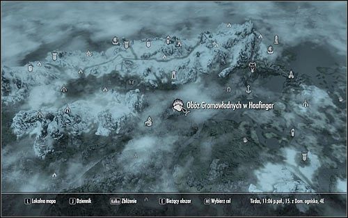 Wyjdź z Pałacu Królów, otwórz mapę świata i odszukaj Obóz Gromowładnych w Haafingar (powyższy screen) - Wyzwolenie Skyrim (2) | Questy buntu Gromowładnych | Solucja Skyrim - Skyrim - poradnik, mapy, questy