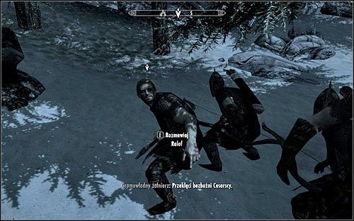 Po dotarciu na miejsce porozmawiaj z dowodzącym zwiadowcami Ralofem (powyższy screen) - Na ratunek! (1) | Questy buntu Gromowładnych | Solucja Skyrim - Skyrim - poradnik, mapy, questy