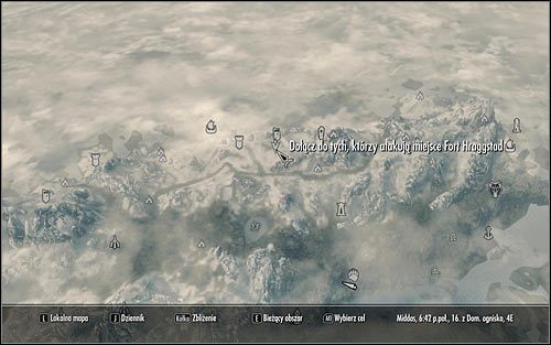 Zacznij oczywiście od otwarcia mapy świata - Bitwa o fort Hraggstad | Questy buntu Gromowładnych | Solucja Skyrim - Skyrim - poradnik, mapy, questy