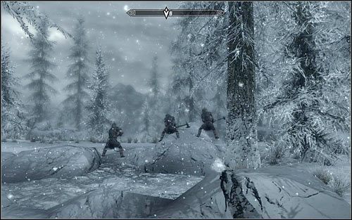 Po dotarciu w oznaczone przez grę miejsce rozejrzyj się za gromowładnymi żołnierzami (powyższy screen) - Bitwa o fort Hraggstad | Questy buntu Gromowładnych | Solucja Skyrim - Skyrim - poradnik, mapy, questy