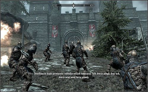 Po dotarciu na miejsce wybierz główną drogę prowadzącą do bram wejściowych do Samotni - Bitwa o miasto Samotnia | Questy buntu Gromowładnych | Solucja Skyrim - Skyrim - poradnik, mapy, questy