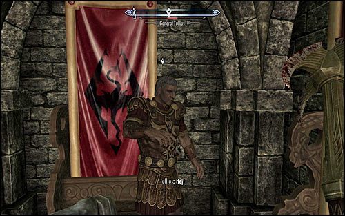 Tuż po rozpoczęciu walk proponuję zaatakować generała Tulliusa (powyższy screen) - Bitwa o miasto Samotnia | Questy buntu Gromowładnych | Solucja Skyrim - Skyrim - poradnik, mapy, questy