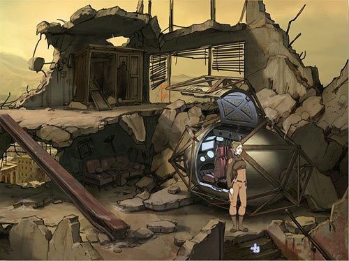 Po żelaznym pręcie zejdź w pobliże kapsuły czasu, skąd po wiodących w dół schodach przejdź do budynku, w którym przebywa Nigel - Ustaw antenę | Rozdział 1 - Ołowiane powietrze | A New Beginning Odrodzenie - A New Beginning: Odrodzenie - poradnik do gry