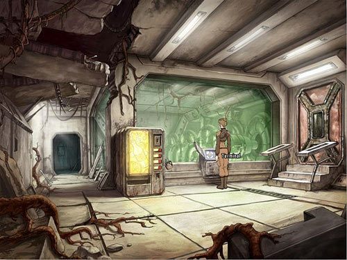 Przez otwarte drzwi po prawej wejdź do sąsiedniego pomieszczenia - Napraw terminal | Rozdział 2 - Noc w hotelu Global | A New Beginning - A New Beginning: Odrodzenie - poradnik do gry