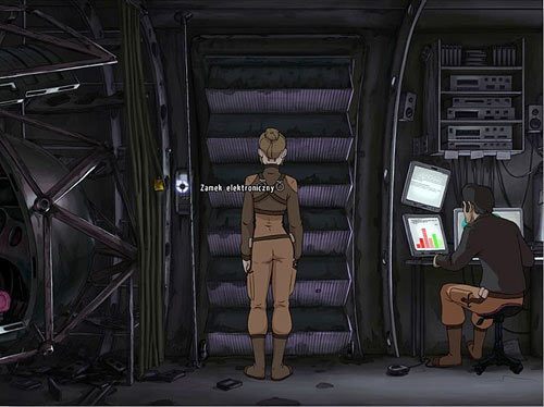 Przyjrzyj się drzwiom, będącym równocześnie opuszczanymi schodami (na lewo od mężczyzny) - Dostań się na konferencję | Rozdział 4 - Konferencja | A New Beginning - A New Beginning: Odrodzenie - poradnik do gry