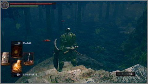 3) Trzymamy się lewej krawędzi (skarpy) i biegniemy w stronę ruin (gdzie urzęduje kot Alvina) - Jak farmić dusze w Dark Souls? | Podstawy - Dark Souls - poradnik do gry