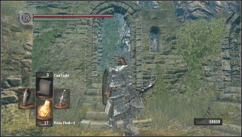 Ostatnia droga prowadzi schodami pod górę (za dużym drzewem) - Firelink Shrine | Opis przejścia Dark Souls - Dark Souls - poradnik do gry