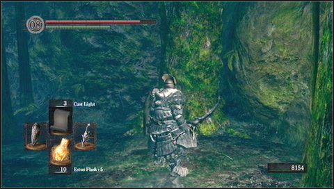 Schodzimy na dół tym bocznym korytarzem i usuwamy z drogi kolejne drzewo - Darkroot Garden (1) | Opis przejścia Dark Souls - Dark Souls - poradnik do gry
