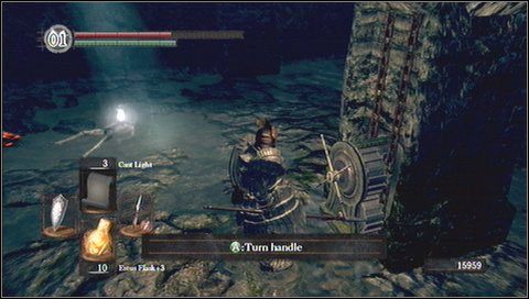 Obok mechanizmu jest ukryte przejście - uderzamy w ścianę, aby je otworzyć - Bonus- Painted World of Ariamis (2) | Opis przejścia Dark Souls - Dark Souls - poradnik do gry