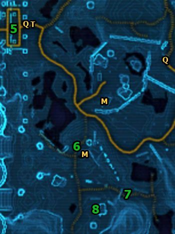 Warto zainteresować się obozem pracy Evocii na wschodzie - jest tam Quick Travel Point (Evocii Workcamp), który warto zaznaczyć - (L06) Big Chief | Bounty Hunter | Star Wars The Old Republic - Star Wars: The Old Republic - poradnik do gry