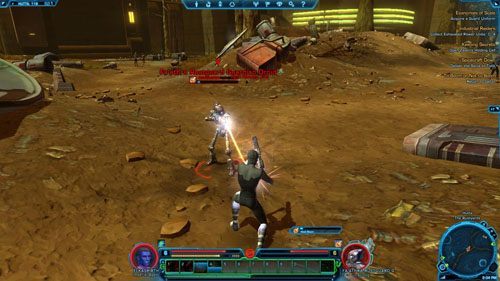 Są tu także droidy-samobójcy (Faathra Blasting Droid), którzy będą do ciebie podbiegać i wybuchać - (L07) Economies of Scale (1) | Imperial Agent | Star Wars The Old Republic - Star Wars: The Old Republic - poradnik do gry