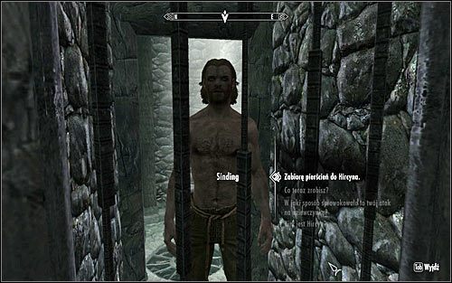 Na sam koniec spotkania z Sindingiem musisz oczywiście zaoferować mężczyźnie pomoc, odbierając od niego przeklęty pierścień Hircyna z myślą o uproszeniu daedrycznego Pana Gonu by ten zdjął klątwę - Spotkanie się z Sindingiem | Księżycowa choroba | Solucja Skyrim - Skyrim - poradnik, mapy, questy