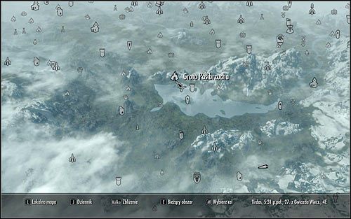 Otwórz mapę świata i zlokalizuj cel podróży, czyli Grotę Pasibrzucha (powyższy screen) - Wytropienie Sindinga | Księżycowa choroba | Solucja Skyrim - Skyrim - poradnik, mapy, questy