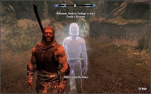 W okolicy powinien pojawić się aspekt Hircyna, z którym musisz zainicjować rozmowę (powyższy screen) - Wariant B - Zabicie Sindinga | Księżycowa choroba | Solucja Skyrim - Skyrim - poradnik, mapy, questy