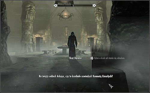 Po wygranej bitwie gra powinna automatycznie zainicjować scenę rozmowy z Verulusem (powyższy screen) - Wariant A - Uratowanie Verulusa | Powiew śmierci | Solucja Skyrim - Skyrim - poradnik, mapy, questy