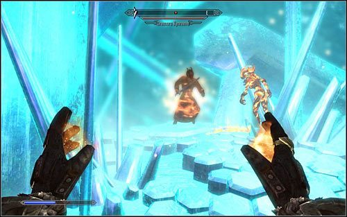 Walki z dremorami musisz prowadzić bardzo rozsądnie, bo w przeciwnym wypadku zostaniesz przez nie otoczony lub znajdziesz się pod zmasowanym ostrzałem i szybko zginiesz - Wariant B - Zaniesienie Gwiazdy Anarei | Czarna Gwiazda | Solucja Skyrim - Skyrim - poradnik, mapy, questy