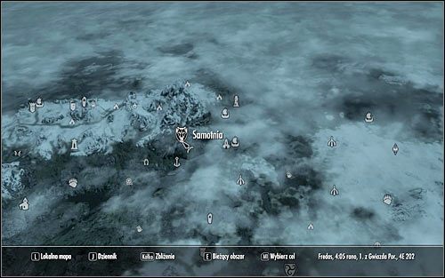 Otwórz mapę świata i zdecyduj się na wybranie się do Samotni (powyższy screen) - Uaktywnienie questu | Umysł szaleńca | Solucja Skyrim - Skyrim - poradnik, mapy, questy