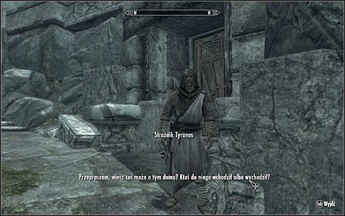 Podejdź do strażnika Tyranusa celem zainicjowania z nim rozmowy (powyższy screen), a zostaniesz wypytany o opuszczony dom - Uaktywnienie questu | Dom koszmarów | Solucja Skyrim - Skyrim - poradnik, mapy, questy