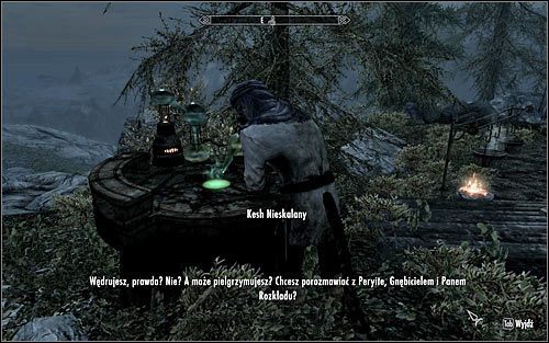 Po znalezieniu się na miejscu podejdź do Kesha Nieskalanego i rozpocznij z nim rozmowę (powyższy screen) - Uaktywnienie questu | Jedyne lekarstwo | Solucja Skyrim - Skyrim - poradnik, mapy, questy