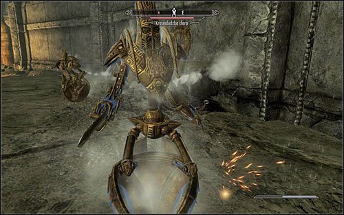 Musisz zachować ostrożność, bo już wkrótce zaatakują Cię aż dwie krasnoludzkie sfery (powyższy screen) - Wyprawa do ruin Bthardamz (2) | Jedyne lekarstwo | Solucja Skyrim - Skyrim - poradnik, mapy, questy