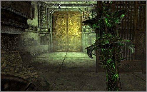 Wkrótce znajdziesz się przy dużej bramie, po otwarciu której zostaniesz przeniesiony do Gabinetu w Bthardamz - Wyprawa do ruin Bthardamz (2) | Jedyne lekarstwo | Solucja Skyrim - Skyrim - poradnik, mapy, questy