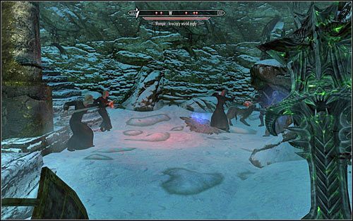 Jeżeli nie dotarłeś w to miejsce w towarzystwie Barbasa, to pies w ostatniej południowej pieczarze będzie już walczył z wampirami (powyższy screen) - Wyprawa do Hańby Haemaru | Najlepszy przyjaciel daedry | Solucja Skyrim - Skyrim - poradnik, mapy, questy