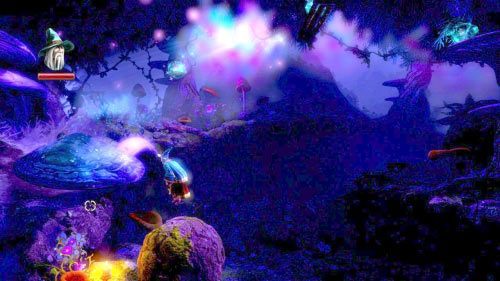 Kiedy zjedziesz po zjeżdżalni na dół skorzystaj z zaklęcia przenoszenia przedmiotów (prawy przycisk myszy) i przetocz na lewą stronę głaz - Początek Opowieści | Opis przejścia gry Trine 2 - Trine 2 - poradnik do gry