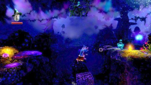 Po przebrnięciu przez przejście użyj czaru, aby zrzucić na dół butlę z doświadczeniem stojącą na grzybie na górze - Początek Opowieści | Opis przejścia gry Trine 2 - Trine 2 - poradnik do gry