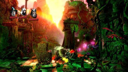 Kiedy wyrośnie roślina wskocz na jej szczyt, aby dostać się do doświadczenia, a następnie przeskocz na teren z prawej - Zapomniana Dzicz (1) | Opis przejścia gry Trine 2 - Trine 2 - poradnik do gry