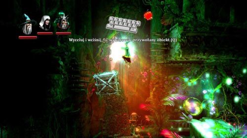 Przejdź w prawo i przesuń magiem skrzynię na będącą w górze windę - Zapomniana Dzicz (1) | Opis przejścia gry Trine 2 - Trine 2 - poradnik do gry