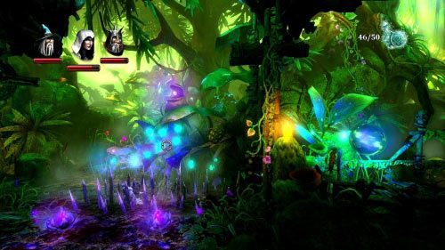 Zeskocz na dół i pozbieraj wszystkie widoczne kule doświadczenia - Dolina Błotowody | Opis przejścia gry Trine 2 - Trine 2 - poradnik do gry