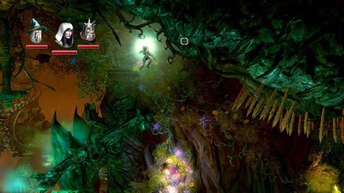 Kontynuuj w prawo, stań na przycisku i szybko podejdź pod obracającą się przeszkodą, po czym miń punkt kontrolny #4 - Skamieniałe Drzewo | Opis przejścia gry Trine 2 - Trine 2 - poradnik do gry