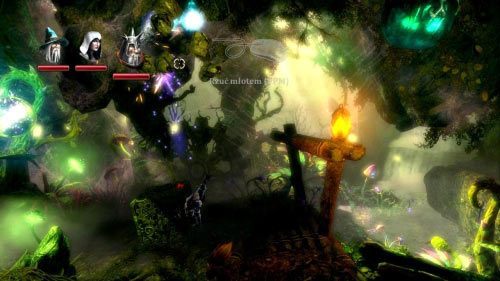 Jeśli dojdziesz na sam koniec lokacji idąc dołem, dotrzesz do rośliny na prawo od której znajdują się butelki z doświadczeniem stojące na drewnianej konstrukcji - Cichy Zagajnik | Opis przejścia gry Trine 2 - Trine 2 - poradnik do gry