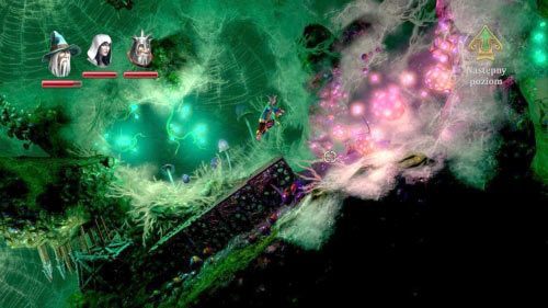 Wejdź na środkową platformę i skorzystaj z sześcianów lub skrzyń (4 obiekty ułożone jeden na drugim powinny wystarczyć), aby dostać się do jaskini z lewej, gdzie jest sporo doświadczenia - Grzybojaskinie | Opis przejścia gry Trine 2 - Trine 2 - poradnik do gry
