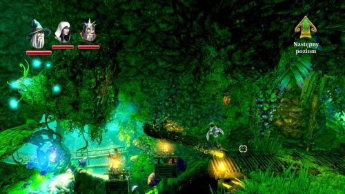 Wskocz po liściach na górę zbierając doświadczenie i rzuć młotem w kamienną ścianę z prawej - Grzybojaskinie | Opis przejścia gry Trine 2 - Trine 2 - poradnik do gry