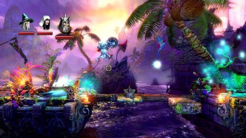 Rusz przed siebie i skorzystaj z kokosów, aby przeskoczyć na brzeg z prawej - Zamek Morskiego Głazu | Opis przejścia gry Trine 2 - Trine 2 - poradnik do gry