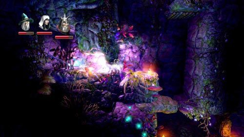 Rzuć młotem w kamienną ścianę z prawej i przetocz kulę na przycisk w ziemi z prawej - Zamek Morskiego Głazu | Opis przejścia gry Trine 2 - Trine 2 - poradnik do gry