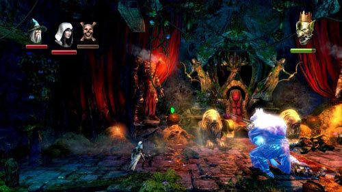 Przejdź w prawo (po drodze możesz podnieść butelki z doświadczeniem znajdujące się na ruchomej platformie pod sufitem) i zeskocz na dół, gdzie czeka cię walka z bossem - Zamek Morskiego Głazu | Opis przejścia gry Trine 2 - Trine 2 - poradnik do gry