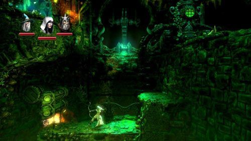 Uporaj się z przeciwnikami, którzy cię zaatakują, po czym wyczaruj kilka sześcianów z lewej strony, co pozwoli ci dotrzeć do kul z doświadczeniem - Upiorne Korytarze | Opis przejścia gry Trine 2 - Trine 2 - poradnik do gry