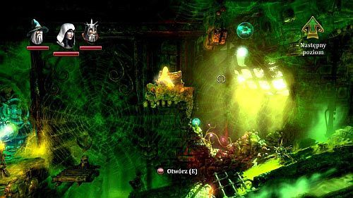 Ruszaj w prawo i skorzystaj z haka, aby dostać się na małą platformę na górze - Upiorne Korytarze | Opis przejścia gry Trine 2 - Trine 2 - poradnik do gry