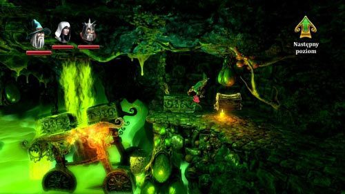 Zniszcz kamienny posążek, a potem uderz młotem w drewnianą konstrukcję z prawej - Upiorne Korytarze | Opis przejścia gry Trine 2 - Trine 2 - poradnik do gry