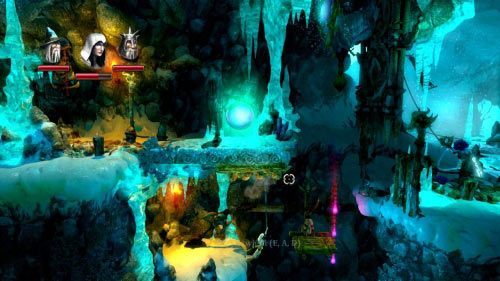 Wyczaruj sześcian na prawo od rośliny na suficie tak, aby dotknął on przycisku - Twierdza Strażnika Lodu | Opis przejścia gry Trine 2 - Trine 2 - poradnik do gry