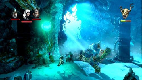 Dojdź do ogromnego, zaklinowanego głazu i wejdź po nim na górę - Twierdza Strażnika Lodu | Opis przejścia gry Trine 2 - Trine 2 - poradnik do gry