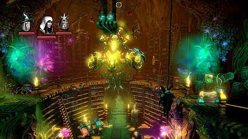 Sekret #8 - Skamieniałe Drzewo - w bibliotece użyj haka na drewnianej platformie znajdującej się na środku pomieszczenia, a potem przeskocz na prawą stronę, gdzie znajdziesz kolejną skrzynię - Sekrety (1) | Sekrety w Trine 2 - Trine 2 - poradnik do gry