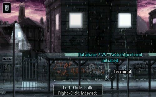 Na samym początku podejdź do terminala i spróbuj go uruchomić - 1 - Poszukiwanie Matthiusa - Opis przejścia - Gemini Rue - poradnik do gry