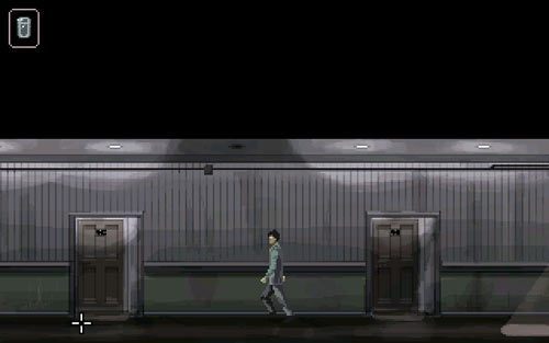 Przejdź do ostatnich drzwi z prawej i spróbuj je otworzyć, a potem porozmawiać z Matthiusem - 1 - Poszukiwanie Matthiusa - Opis przejścia - Gemini Rue - poradnik do gry